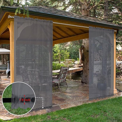 SpaceDresser Waterproof Outdoor Sheer Curtains for Patio - 2 Panels Rod Pocket Indoor Voile Sheer Curtain for Living Room,52W x 84L inch, Grey