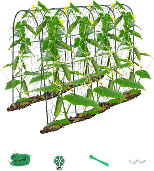 iGreely Cucumber Trellis for Raised Bed, U-Shape Garden Arch Metal Support for Climbing Plants, Metal Arch Vegetables Trellis, Plant Support for Vine (Green, 69.3" L×30" W×47.2" H)