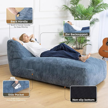 Giant Bean Bag Lounger Chair for Adults with Soft & Cozy Plush Fabric,Memory Foam Filled Beanbag Chair for Family Living Room,Bedroom and Game Room (Bluegrey)