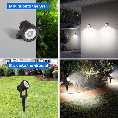 T-SUNUS Christmas Solar Garden Spotlight White Outdoor, 4-in-1 Spot Lights 6000K IP65 Waterproof 9.8ft Cable 5W Separated Panel, Auto On/Off Spotlights for Tree Yard Driveway Pathway Pond Halloween