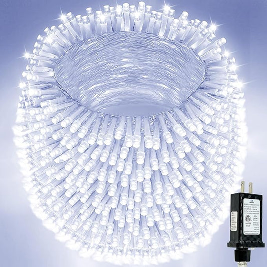 Extra-Long String Lights Outdoor Indoor, 800 LED Upgraded Super Bright Christmas Lights Clear Wire, Waterproof 13 Modes Plug in Twinkle Fairy Light for Bedroom Party Wedding Garden Xmas(Cool White)