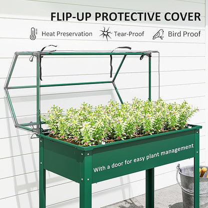 Outsunny Raised Garden Bed with Greenhouse Cover, Elevated Planter Box with Legs and Drainage Hole for Vegetables Flowers Herbs, 39.4" x 18.9" x 48.8", Green
