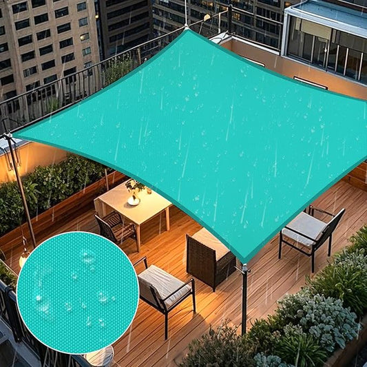 Artpuch Waterproof Sun Shade Sail, 10'x13' Turquoise Rectangular, UV Resistant Rain Canopy, Curved Edges Shade Cloth for Outdoor Patio, Deck, Yard
