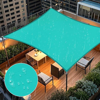 Artpuch Waterproof Sun Shade Sail, 14'x14' Turquoise Rectangular, UV Resistant Rain Canopy, Curved Edges Shade Cloth for Outdoor Patio, Deck, Yard