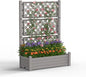 Raised Garden Bed with Trellis for Climbing Plants, 43.43" L x 18.27" W x 59.29" H Self Watering Planter Box with Drainage Holes for Outdoor Backyard Patio Balcony, Anti-Rust Resin (Grey)
