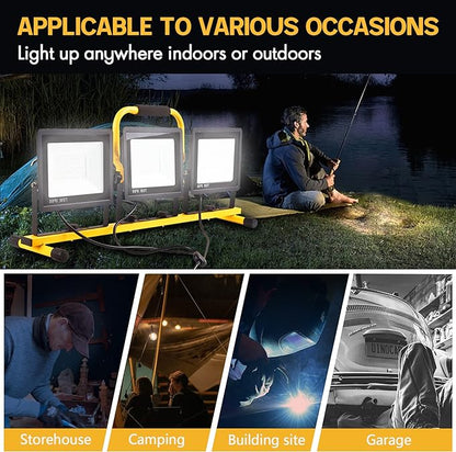22000 Lumen Work Lights with Stand, 3 Head Portable LED Work Light, with Adjustable&Foldable Tripod Stand, IP66 Waterproof Lamp for Outdoor Indoor Job Site Workshop Garage Construction Site Lighting
