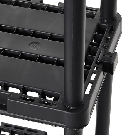 Gracious Living 4 Pack Light Duty Storage Shelves, Knect-A-Shelf 4-Shelf Ventilated Shelving Rack Organizer for Home, Garage, Basement & Laundry, Black