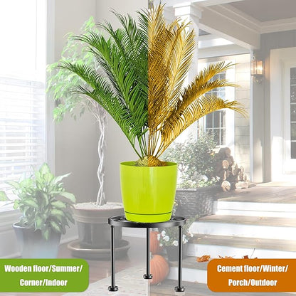 Garden Gifts Plant Lovers Gifts Black Metal Plant Stand with Anti-Slip Base Rustproof Heavy Duty Decorative Round Flower Pot Display Shelf for Indoor/Outdoor