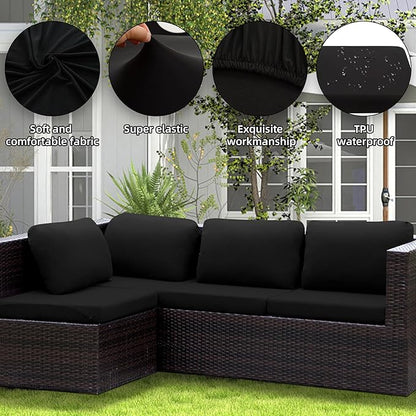 Cushion Covers 8-Piece Stretch Set for Patio Furniture, Black