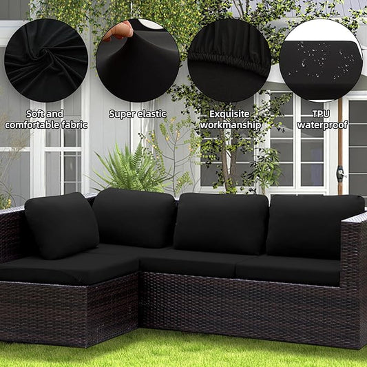 Cushion Covers 8-Piece Stretch Set for Patio Furniture, Black