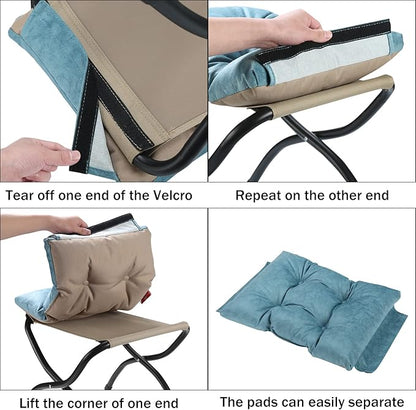 15" Foldable Foot Stool Ottoman with Metal Frame - Washable Blue Upholstered Indoor/Outdoor Footrest for Living Room, Bedroom, Patio - Space-Saving Compact Design