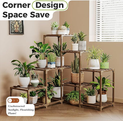 Bamworld Plant Stand Indoor Corner Plant Shelf Outdoor for Multiple Plants Wood Flower Stand Ladder Plant Table for Plant Pots for Window Garden Balcony Living Room