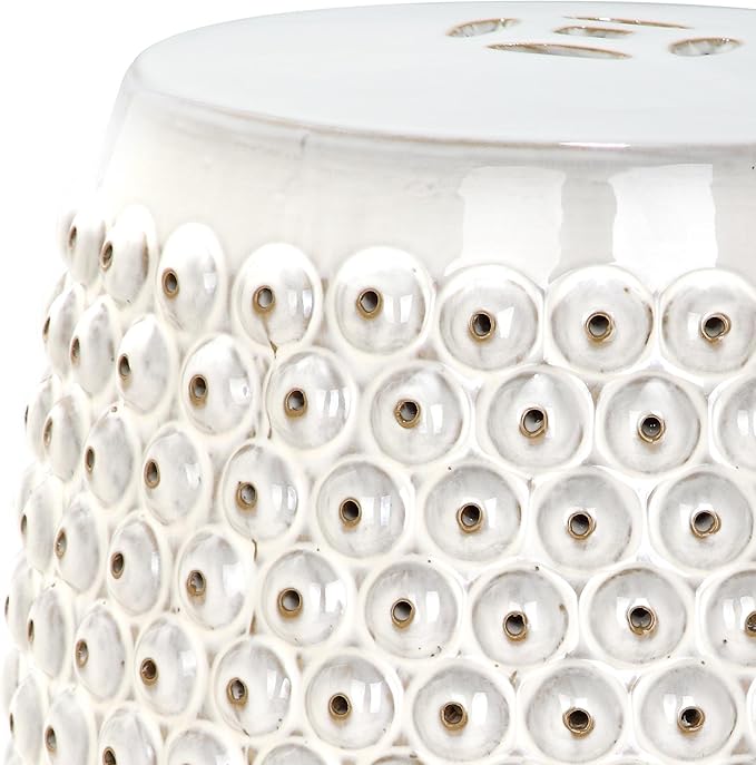 Ceramic Garden Stool, Cream Finish, 18 in H x 21 in D Decorative Accent