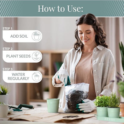 Barnyard Designs Indoor Herb Garden Planter Set with Tray, Metal Windowsill Plant Pots with Drainage for Outdoor or Indoor Plants, Set/3 (Soft Mint)