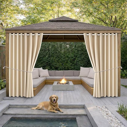 Waterproof Outdoor Curtain W105 x L108 - Grommet Top Sunlight Blocking Window Treatment Drapes Blackout Curtains for Home Bedroom Living Room Outdoor Patio Porch Pergola Cabana Gazebo, 2 Panels