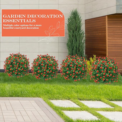 Artificial Topiary Bushes for Outdoors with Spike, Boxwood Ball Fake Shrubs UV Resistant Faux Plants for Indoor Outdoor Fall Thanksgiving Halloween Decor (Artificial Boxwood Ball Bush-Red)