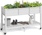 YITAHOME Raised Garden Bed HDPE, 47x18x31In Raised Flower Bed Poly-Wood Weather-Resistant Elevated Planter Box with Lockable Wheels & Storage Shelf for Vegetable Flower, White