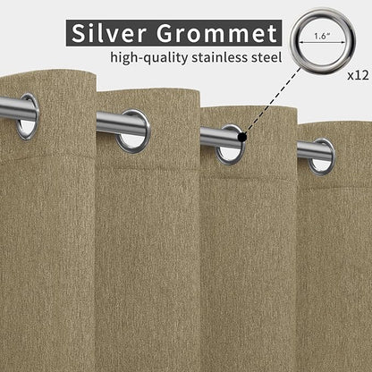 Easy-Going Linen Look Outdoor Curtains Waterproof Windproof Porch Curtains, Soft Thicken Outdoor Privacy Curtains for Patio, Gazebo, Grommet Top and Tab Bottom Drape, 1 Panel, 110x108 inch, Khaki