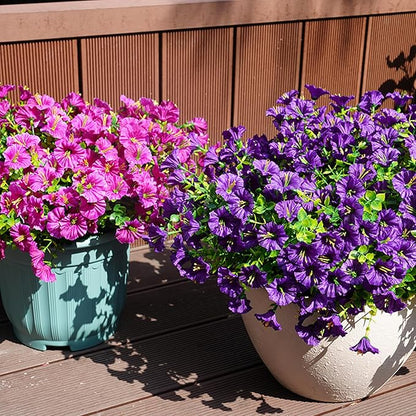 Artificial Flowers for Outdoors, UV Resistant Fake Silk Morning Glory, Realistic Faux Plants for Outside Porch Patio Window Box Hanging Planter (12, Purple Fuchsia)