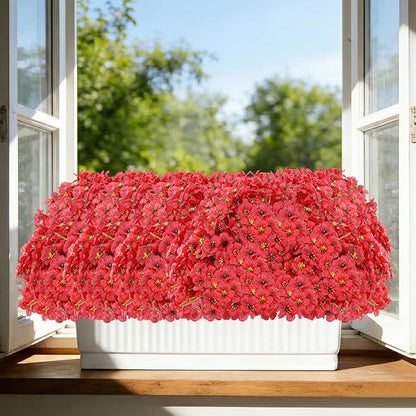 22 Pack Artificial Flowers Outdoor Fake Plants, Faux Flowers UV Resistant with Plastic Plants, Faux Silk Flowers for Outdoors Outside Front Porch Hanging Planter Window Box Garden Decoration(Red)