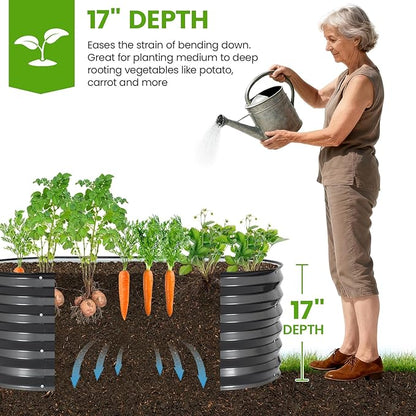 G GOOD GAIN Raised Garden Beds - 8x2x1.4ft Galvanized Planter Boxes Kit with Protective Tape & Gloves & Tools | Oval Metal Outdoor Raised Bed for Gardening Vegetables, Fruits, Flowers, Herbs, Grey