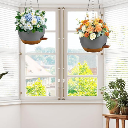 12 inch Hanging Planters for Indoor Plants, 2 Pack Self-Watering Hanging Planter Pots with Chain and Drainage Holes, Outdoor Plastic Hanging Baskets for Garden Home Decor