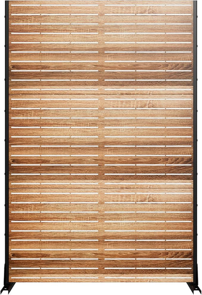 Casaphoria Metal Privacy Screen Outdoor, 72" H x 47" W Freestanding Decorative Privacy Screen for Patio Deck Balcony Garden with Stable Base,Wood Color