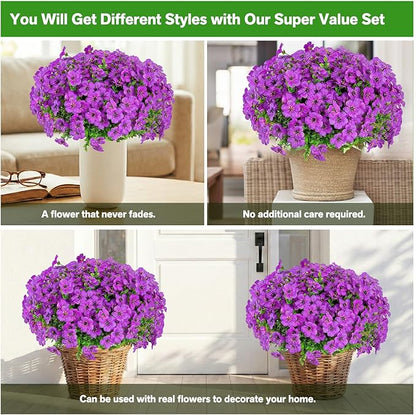 Artificial Flowers for Outdoor Indoor,Silk Flowers No Fade Fake Plastic Flowers Faux Plants for Outdoors Outside Front Porch Hanging Planter Window Box Garden Home Decoration,13 Pack(Purple)