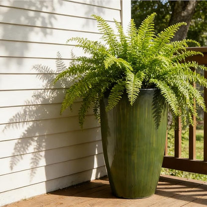 Worth Garden 23.5" H. Large Plastic Planters - Set of 2 Gradient Green Glossy Smooth Finish - Tall Plant Pots for Indoor & Outdoor Use - Decorative Lightweight Flower Pots for Front Porch, Patio, Deck
