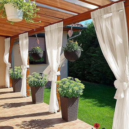 SpaceDresser Waterproof Outdoor Sheer Curtains for Patio - 2 Panels Rod Pocket Indoor Voile Sheer Curtain for Living Room,52W x 120L inch,Ivory