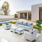 Belord Wicker Patio Furniture 5 Piece Outdoor Sofa Set, Oversize Outdoor Swivel Rocker Chairs with Rattan Ottomans, Conversation Sets Patio Furniture Come with Removable Cushion Baby Blue, Light Grey