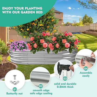 6X3X1 FT Oval Galvanized Metal Garden Raised Bed/Plant Box for Planting,36 Inches Diameter Iron Fire Pit Ring,Small Animal Fence-3 in 1 Modular Design in Black (Silver, 72X36X11.5 Inches)