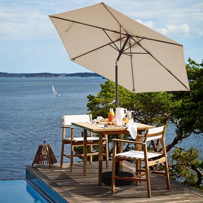JEAREY 7.5FT Patio Umbrella Outdoor Market Umbrella with 6 Sturdy Ribs, Push Button Tilt/Crank Table Umbrella for Garden, Deck, Backyard and Pool, Beige