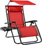 Best Choice Products Folding Zero Gravity Outdoor Recliner Patio Lounge Chair w/Adjustable Canopy Shade, Headrest, Side Accessory Tray, Textilene Mesh - Crimson Red