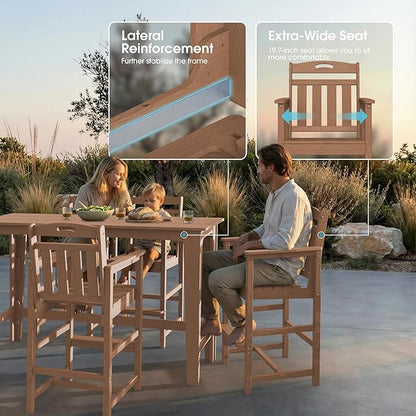 Ciokea 3 Pcs Outdoor Bar Height Table Set, 60" Extra Long Rectangle High Top Table and 2 Oversized Adirondack Chairs Set, Heavy-Duty All-Weather HDPE Patio Bar Set for Backyard Balcony Deck, Teak