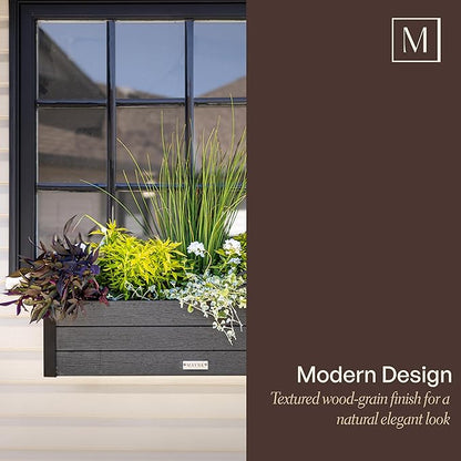 Mayne Vista 2ft Modern Window Box Planter with Panel Design and Drainage Hole