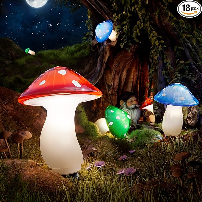 18 Pack 60FT Solar Mushroom Lights, Multicolor 8 Modes Solar Lights Outdoor, IP65 Waterproof Garden Light Outdoor Decoration for Path, Yard, Patio, Lawn, Party, Christmas Decor (Multicolor)