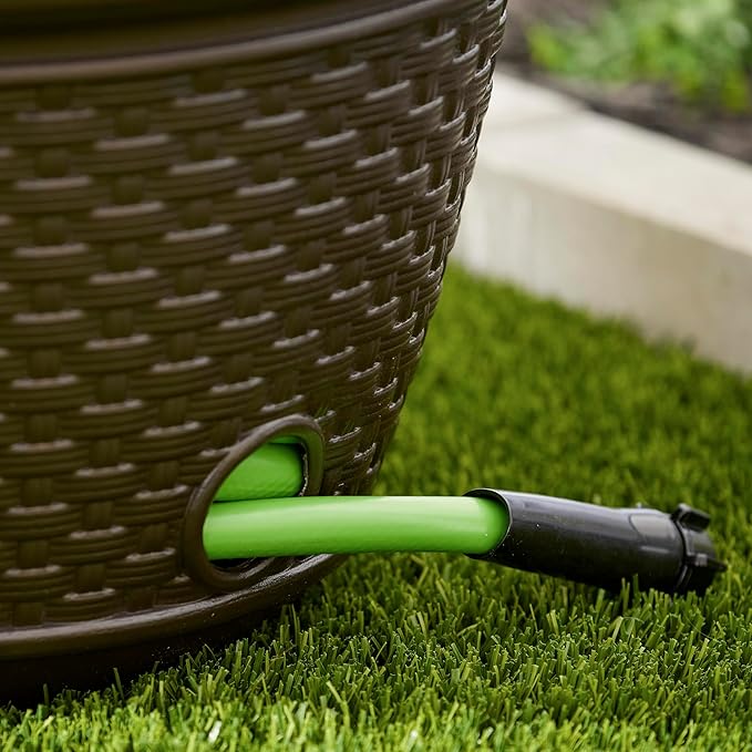 Suncast 2 Pack Decorative Wicker Garden Hose Holder Pot with 4 Drain Holes for 100 Foot Hoses, Java