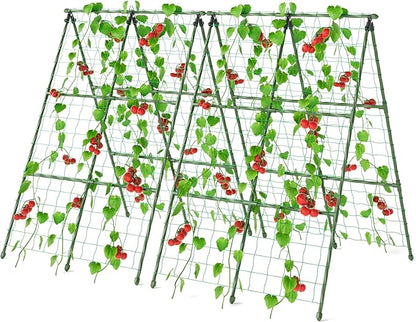 Miory Cucumber Trellis for Raised Beds, 2 Pack 32x48" A-Frame Garden Trellis, Climbing Plant Support with Netting for Cucumber Tomato Bean Pea