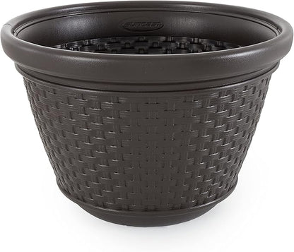 Suncast 4 Pack Wicker Hose Pot, Decorative Resin Garden Hose Storage, 100ft 5/8in Standard Vinyl Hose Capacity with 4 Drain Holes, 18in x 12in, Java