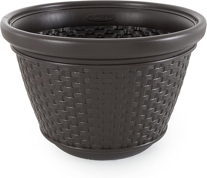 Suncast 3 Pack Decorative Wicker Garden Hose Holder Pot with 4 Drain Holes for 100 Foot Hoses, Java
