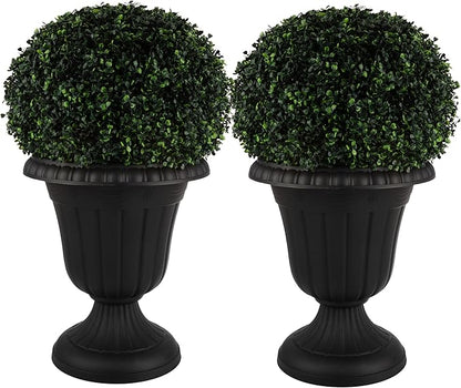 Outdoor Planter 2-Pack - 16x18-Inch Urn Planters - Plastic Plant Pots for Indoor, Outdoor, or Front Porch Decor - Flower Pots by Pure Garden (Black)