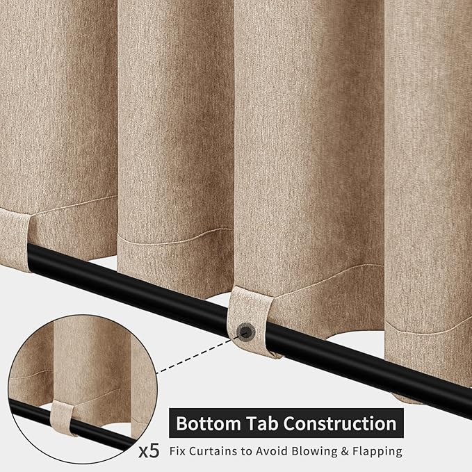 Easy-Going Linen Look Outdoor Curtains Waterproof Windproof Porch Curtains, Soft Thicken Outdoor Privacy Curtains for Patio, Gazebo, Grommet Top and Tab Bottom Drape, 1 Panel, 110x84 inch, Beige