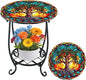 Outdoor Side Table Round Small Mosaic Patio Accent Indoor End Plant Coffee Tea Table for Yard Patio Porch Garden Living Room, Bedroom(Tree of Life Style,12 Inch)
