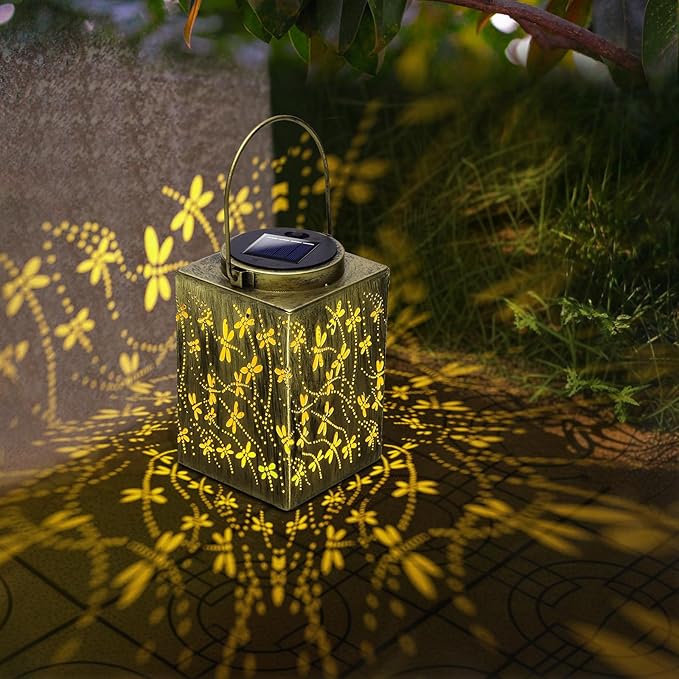 Lanterns, Bronze Metal Solar Outdoor Lights, 2 Pack Waterproof