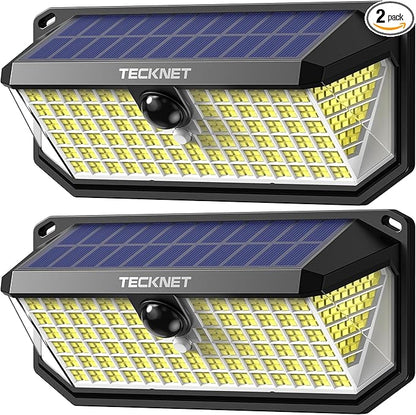 TECKNET 416 LED Solar Lights Outdoor Waterproof, 300° Angle & 3 Lighting Modes Motion Sensor Outdoor Lights, 2 Pack Solar Powered Flood Wall Lights IP66 for Home Patio Fence Yard Deck Garage Street