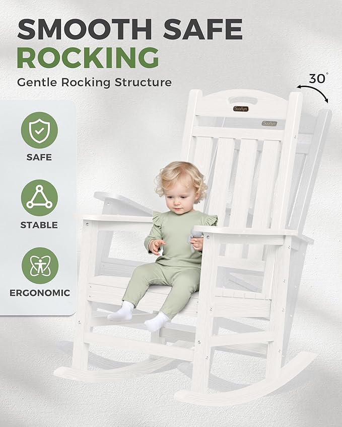 Rocking Chair, Oversized White Outdoor Rocker with Wood-Grain Finish