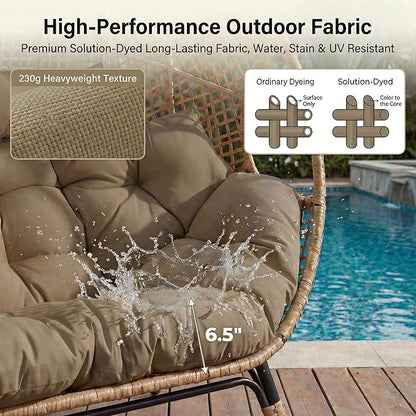 NICESOUL® Double Egg Chair Indoor Outdoor Stationary Oversized Thicken Padded Cushions,2 Person Egg Loveseat Chair, 680 lbs Extra Large Lounge Chair for Patio Balcony Porch Brown