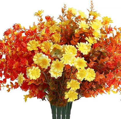 16 Bundles Artificial Plants Outdoor Fake Fall Flowers Mums for Garden Decor for Window Garden Office Patio Hanging Planter Pathway Front Porch (Mixed)