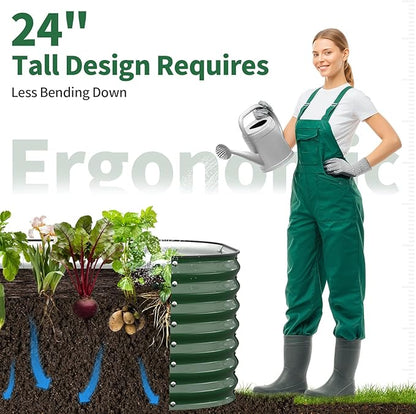 Kesfitt Raised Garden Bed Outdoor, Galvanized Steel Metal Raised Bed Planter for Vegetables, 24-Inch Deep Open Bottom Backyard Garden Bed 6x3x2 ft, Forest Green
